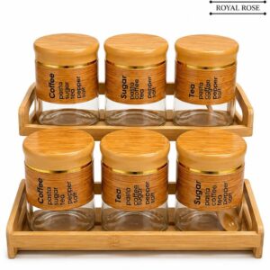 6 Pcs Jar Set Wooden Stand